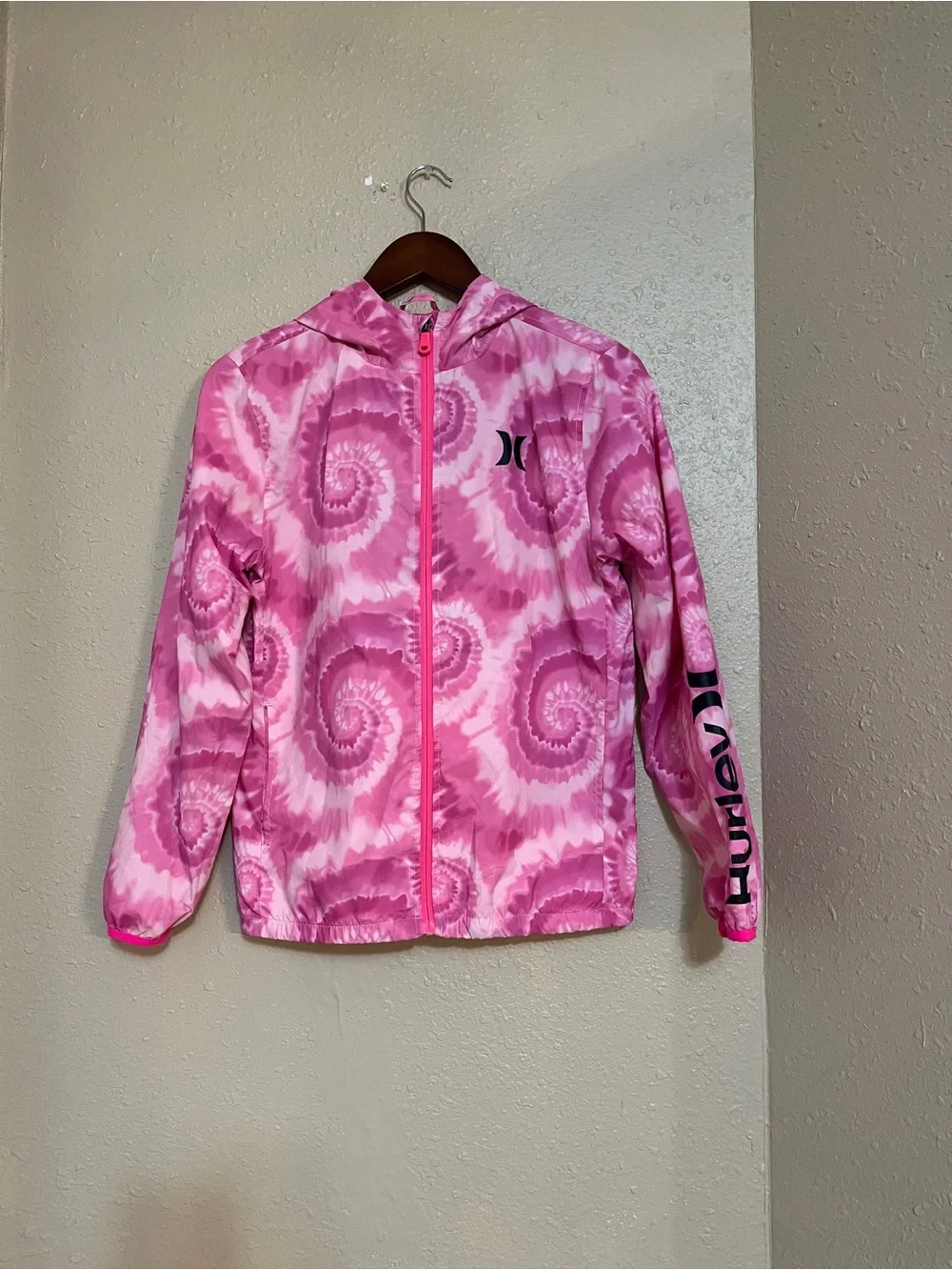 Hurley Kids Pink Tie-Dye Zip Core Printed Jacket Size L